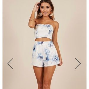 White and blue floral two piece